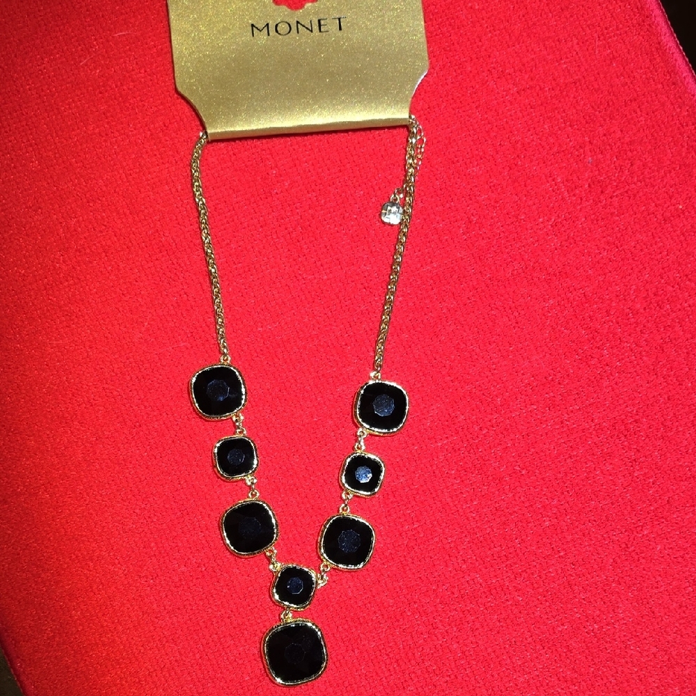 Monet Black and Gold Geometric Necklace